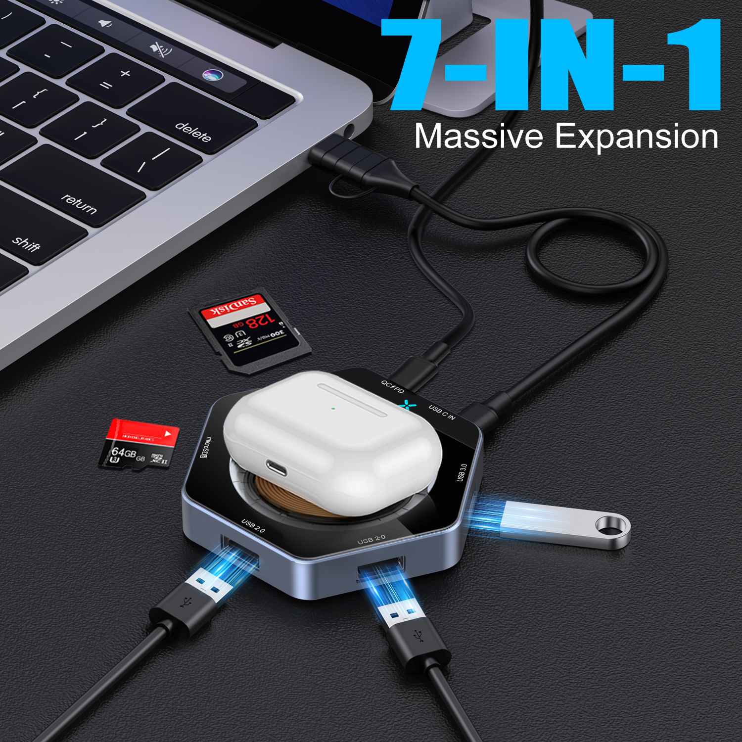 Rychlé nabíjení 15 W 7 IN1 USB Hub Dock Wireless Charger